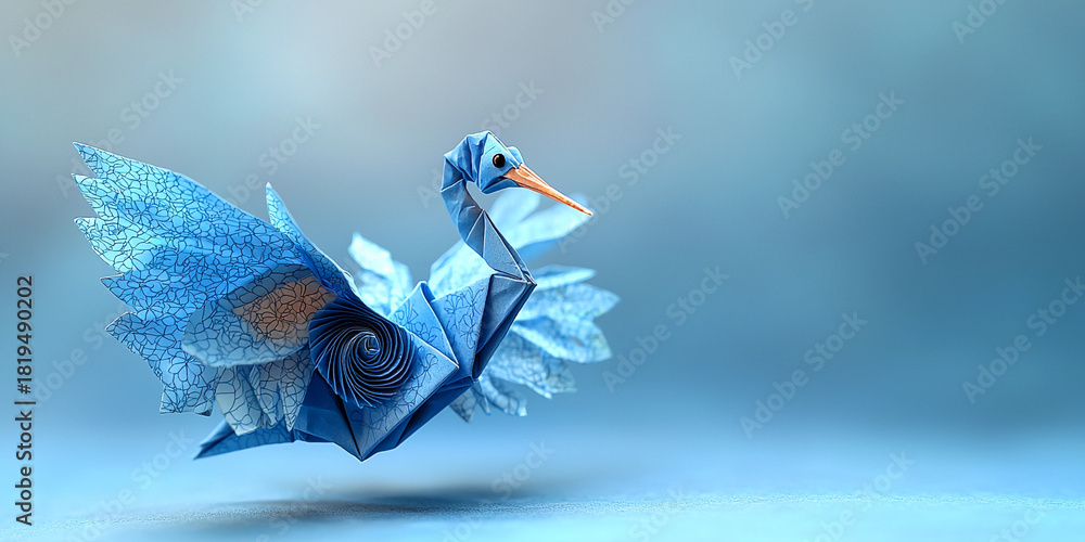 Naklejka premium Beautiful blue origami crane with intricate paper details Generative AI