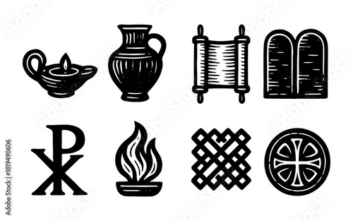 Vintage religious symbols set: icons of christianity in hand-drawn style