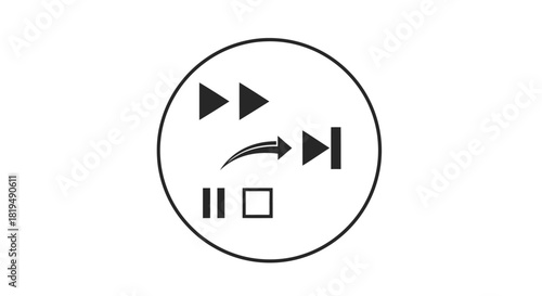 Media player control icons: fast forward, skip, pause, stop.