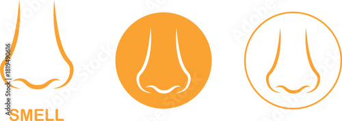 Smell nose icon set collection group in flat black line style, scent aroma odor sniff symbol pack, human sense olfactory element bundle, simple minimal outline illustration graphics vector