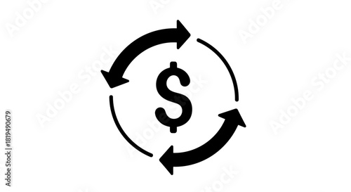 A circular arrow design with a dollar sign in the center, representing financial transactions.