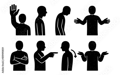Silhouette collection of human gestures and body language icons