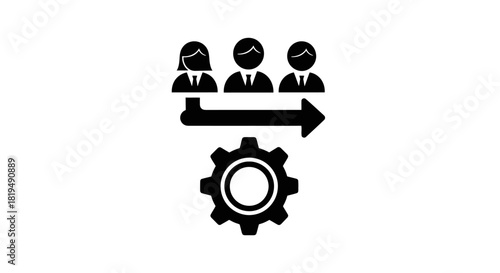 Conceptual graphic of workforce management and operational workflow, showing a team moving a process forward.