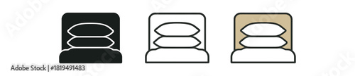 bed pillow stack icons three stacks of pillows at headboard with simple layering one flat solid monochrome one thin black outline black and white one full color flat icon white and beige