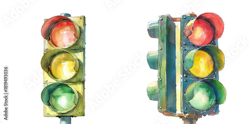 traffic light watercolor vector illustration