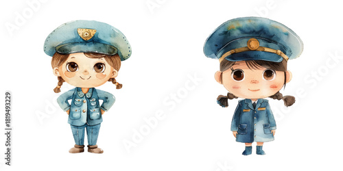 train conductor watercolor vector illustration