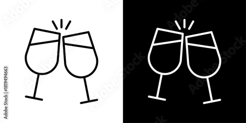 Minimal Champagne Glasses vector icon featuring two clinking glasses, ideal for celebrations, New Year events, festive promotions, party themes, and elegant marketing visuals.