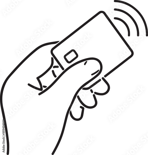 Hand swipe credit card during purchase line art icon for apps and websites
