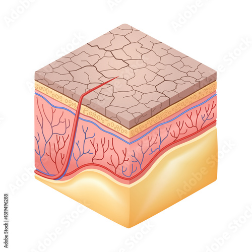 skin layers diagram, cracked surface, isometric view clip art preview