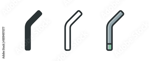 reusable straw icons three reusable straw icons one flat solid monochrome one thin black outline black and white one full color flat icon metal gray with tiny green accent