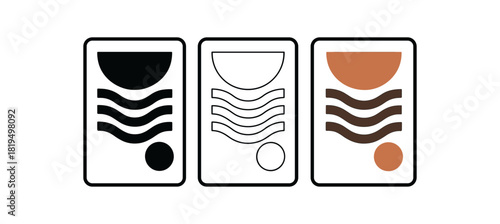 Flat vector illustration art frames with abstract prints rounded corners clean outline one black and white flat version one outline version one color version