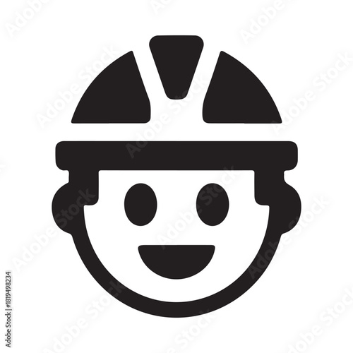 Simple icon of a smiling person wearing a hard hat