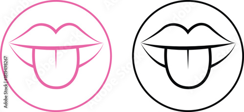 Taste mouth tongue icon set collection group, lip tongue outline symbol pack, flavor sense illustration bundle, taste organ graphic kit, line and flat style black vector drawing assortment