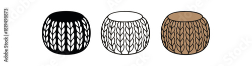 Flat vector illustration small poufs with knitted surface rounded forms clean outline one black and white flat version one outline version one color version