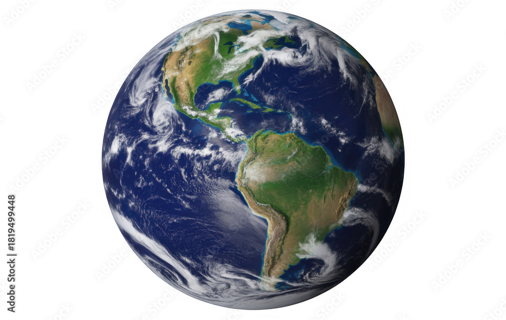 Fototapeta premium Planet Earth with visible continents and clouds isolated on a transparent background