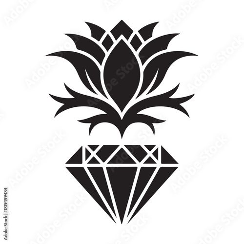 Black Lotus Flower Above Diamond Gemstone jewel