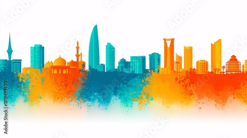 modern skyline of BRICS capitals morphing into one panoramic cityscape, representing urban growth and shared economic development goals global city, economic rise, skyline merge, urban growth, 