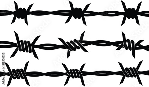 Barbed wire close-up vector illustration with sharp metal spikes and twisted wire design for security and fencing concepts 