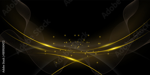 Abstract gold luxury background. Vector illustration element with gold light glow effect, texture, black gradient color. Modern graphic design, decoration for banner template or technology background