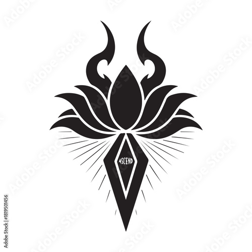 Black Lotus Flower With Diamond And Rays gemstone