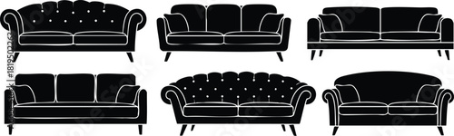 Sofa silhouettes collection with classic and modern styles for interior design and furniture concepts vector illustration 