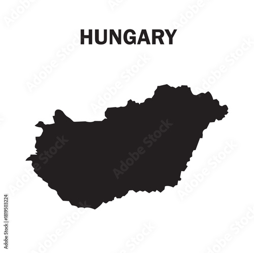 Hungary Map Silhouette Vector - Black Country Outline Border Shape Icon Isolated White Background European Geography Territory Political Cartography Atlas Travel Design Template Clipart Graphic Elemen