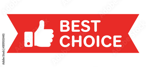 A red banner with a white thumbs-up icon and the words BEST CHOICE.