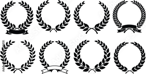 Laurel wreath vector collection with decorative ribbons and classic circular designs for award and achievement symbols 