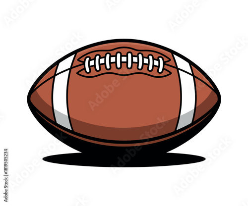 A classic American football rests on a white background with a shadow.