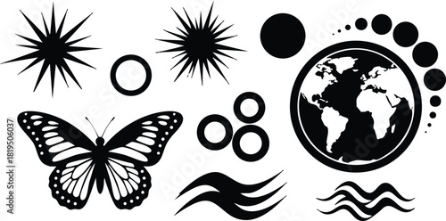 Butterfly with Earth Globe and Abstract Nature Symbols Vector Illustration for Environmental and Natural Themes 