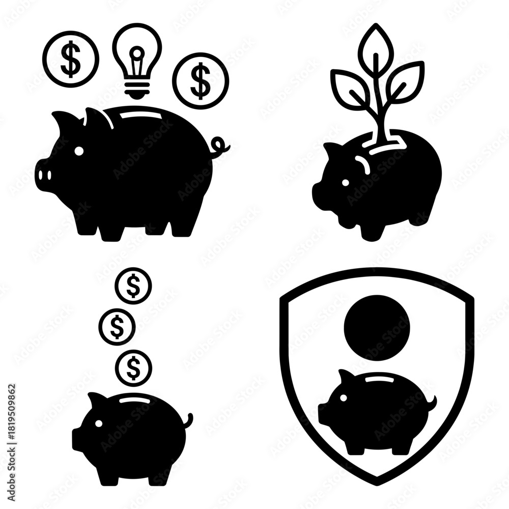 Obraz premium Savings Finance Piggy bank Vector abstract shapes logo design elements