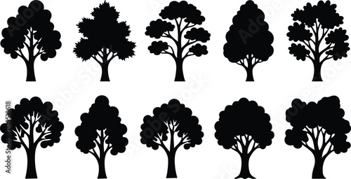 Tree silhouettes vector set of diverse natural tree shapes for graphic design and landscaping projects 