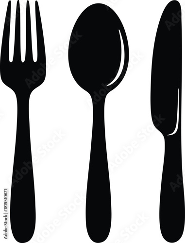 Cutlery set silhouette with fork spoon and knife utensils for dining and kitchen use vector illustration 