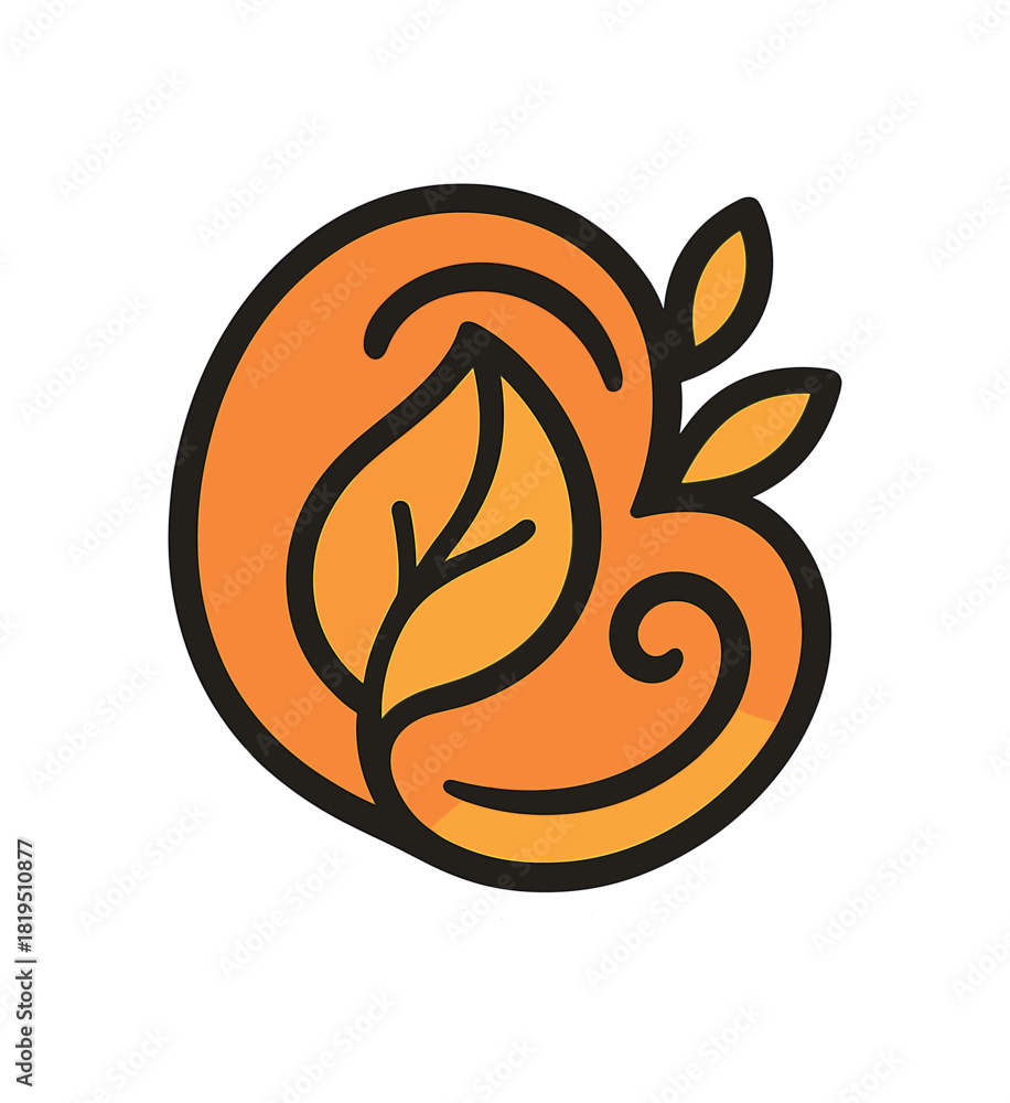 Obraz premium Single clean beauty badge with abstract leaf swirl flat vector style bold outline sticker look bright warm palette isolated on transparent background centered no shadow
