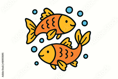 Cute doodle astrology spiritual collection flat vector illustration bold handdrawn outlines bright solid fills isolated on white clean white space sticker style minimal detail pisces fish