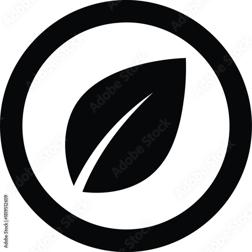 Organic leaf icon in circle eco friendly natural plant symbol black logo