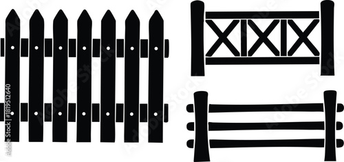 Wooden Fence Panels Vector with Vertical and Horizontal Planks for Garden and Yard Decoration Illustration 