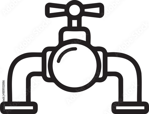 Black and White Water Faucet Illustration with Simple Design.