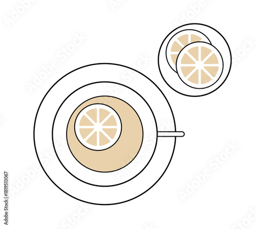 レモンティー（レモン小皿付き）｜俯瞰・ベクター・シンプルなカフェドリンクイラスト