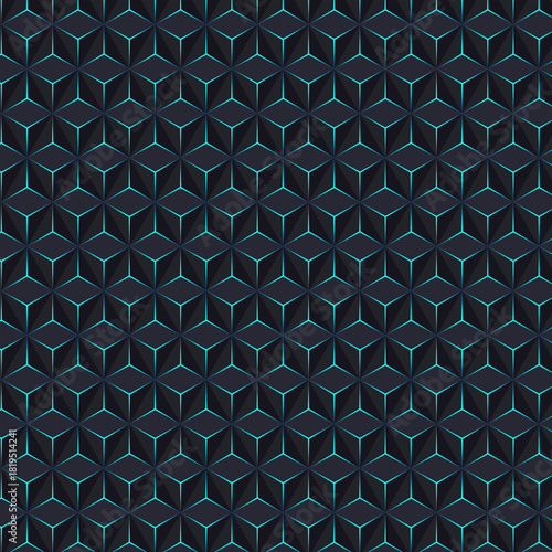 Abstract dark geometric seamless pattern with blue glowing lines Vector