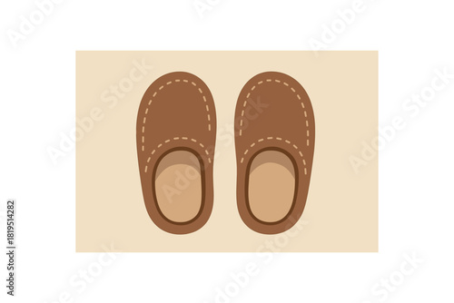 Flat vector illustration 2 cozy indoor slippers with simple stitched trims rounded shapes winter home comfort