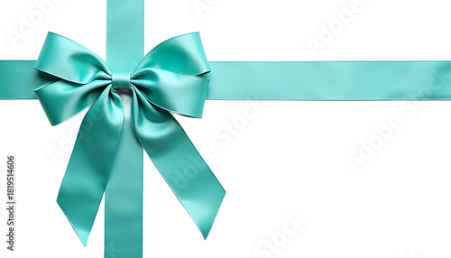 Teal ribbon bow on white background gift present isolated on a transparent background
