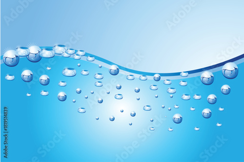Underwater bubbles wave background with clear blue water and floating air droplets