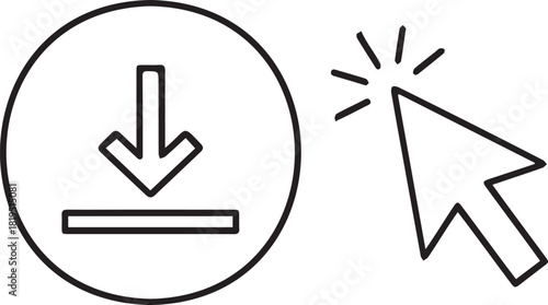 Download icon with arrow and cursor clicking vector illustration.