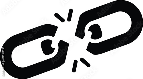 Broken link icon: disconnection symbol, 404 error, website problem, freedom concept