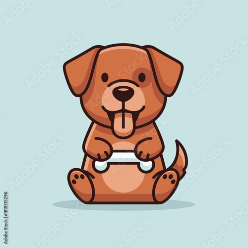 Cartoon dog sitting with bone, tongue sticking out, brown, cute.