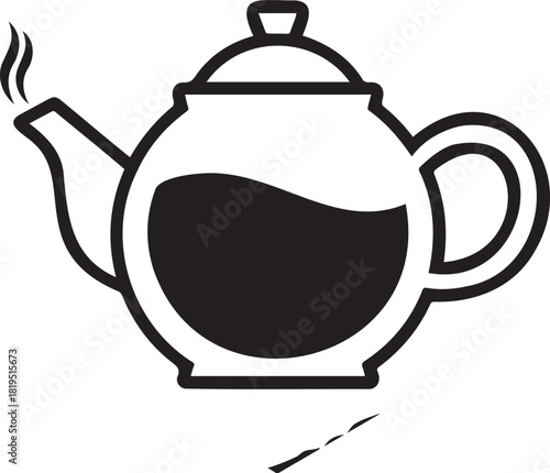 Elegant Teapot Illustration with Steaming Tea for Beverage Concepts.