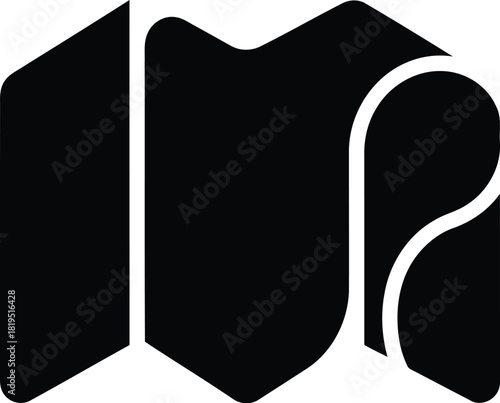Folded map icon vector. travel navigation location route symbol. black destination guide sign.