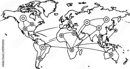 Global Network Connectivity A World Map Illustrating Interconnected Nodes.