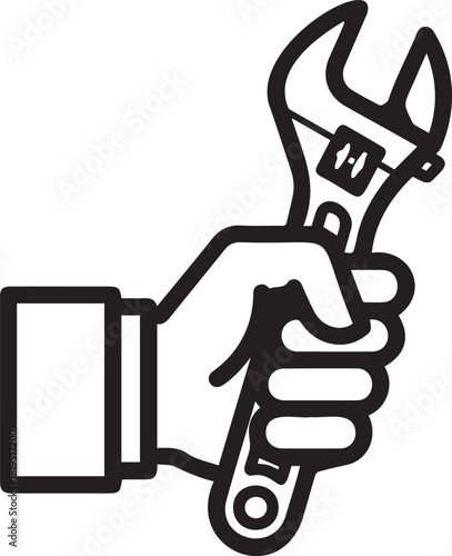 Hand Holding Adjustable Wrench Repair and Maintenance Illustration.
